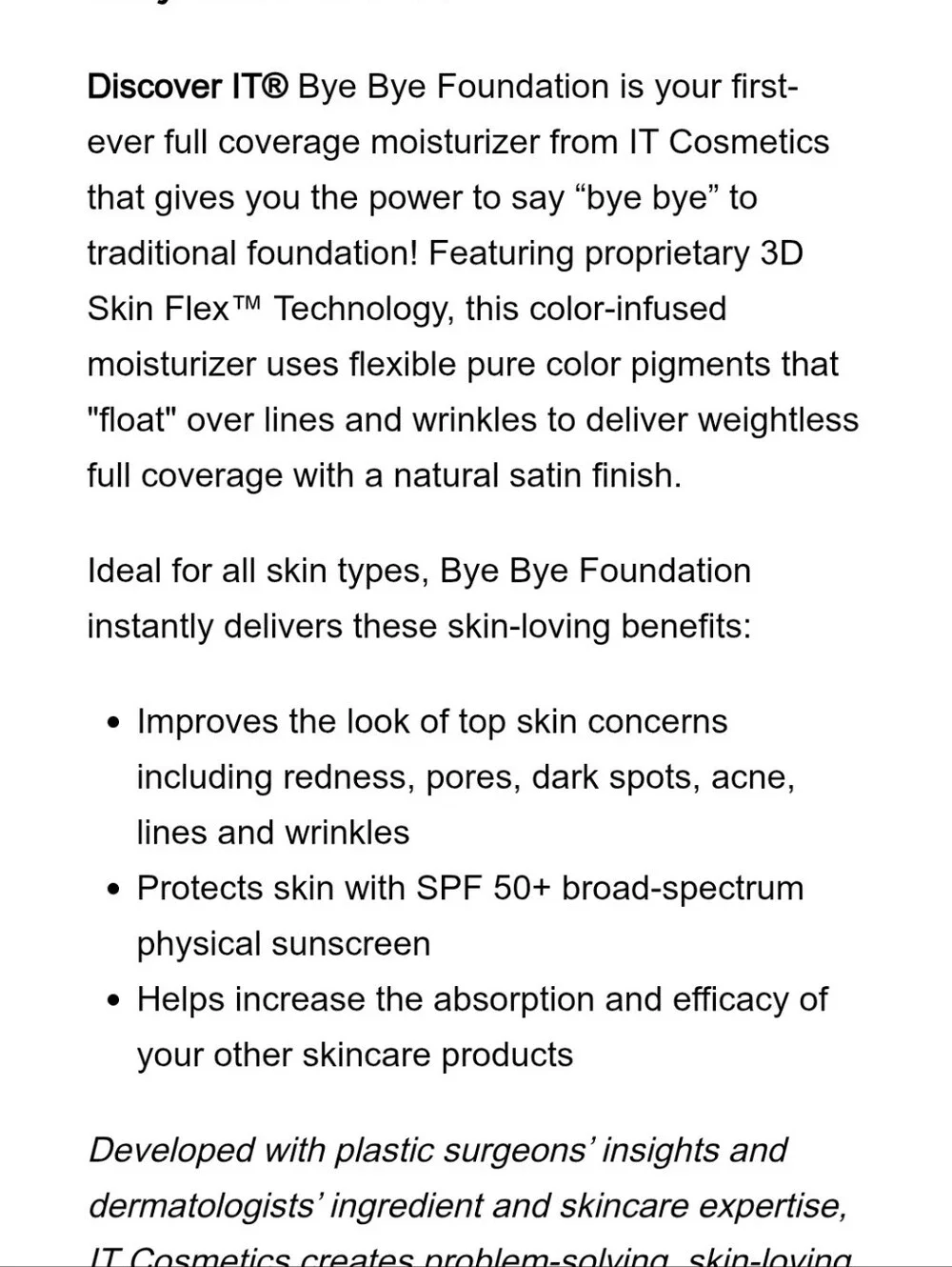 it cosmetics Bye Bye Foundation SPF 50+ Full Coverage Moisturizer